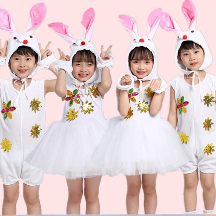こどもコスプレ うさぎ仮装 花飾り付き子ども衣装