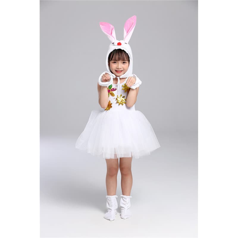 こどもコスプレ うさぎ仮装 花飾り付き子ども衣装