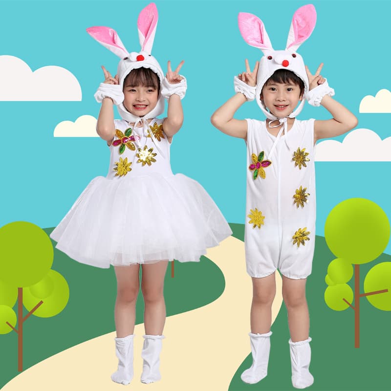 こどもコスプレ うさぎ仮装 花飾り付き子ども衣装
