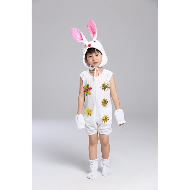 こどもコスプレ うさぎ仮装 花飾り付き子ども衣装