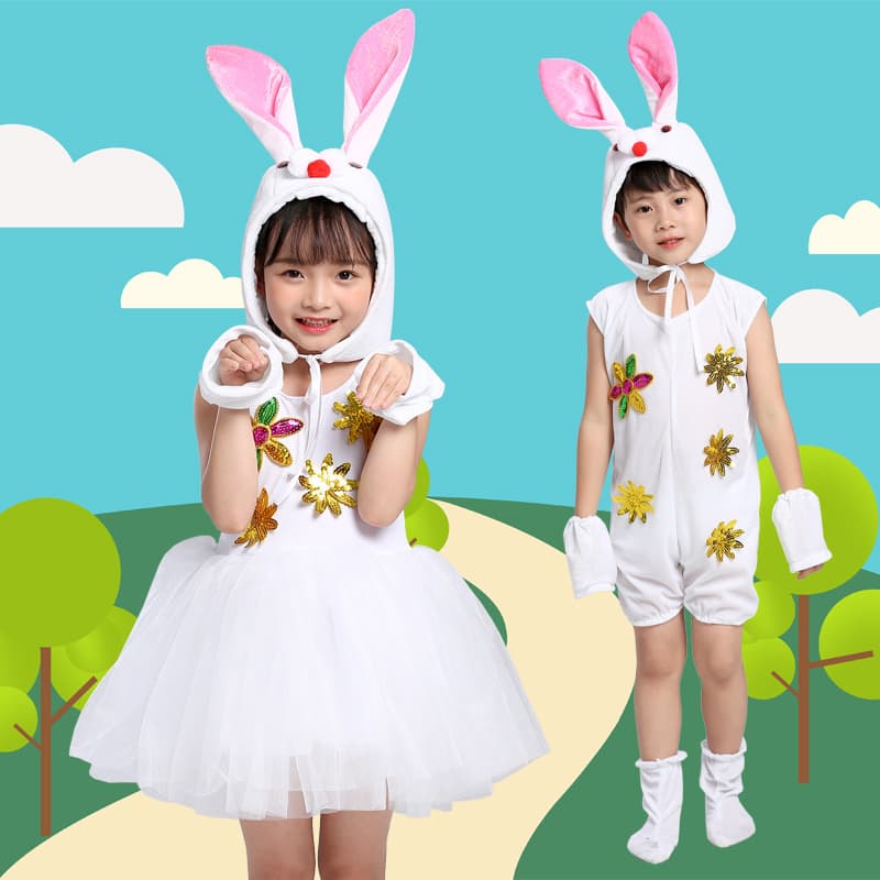 こどもコスプレ うさぎ仮装 花飾り付き子ども衣装